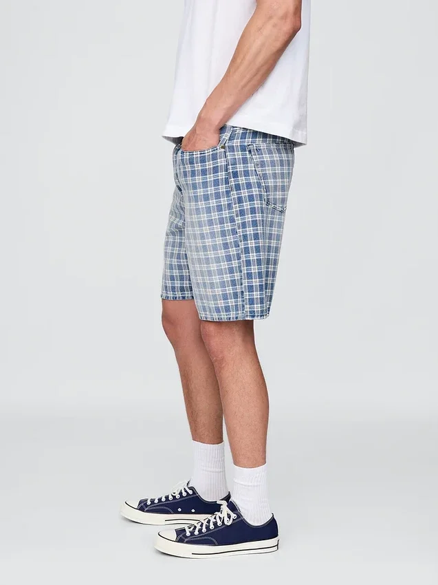 Pantalones cortos holgados de mezclilla a cuadros estilo años 90
