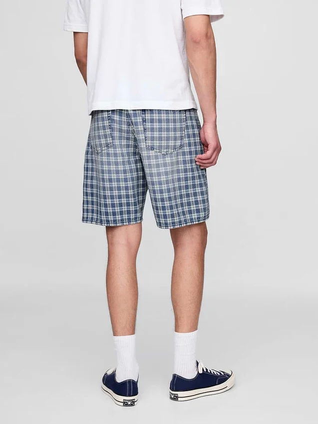 Pantalones cortos holgados de mezclilla a cuadros estilo años 90