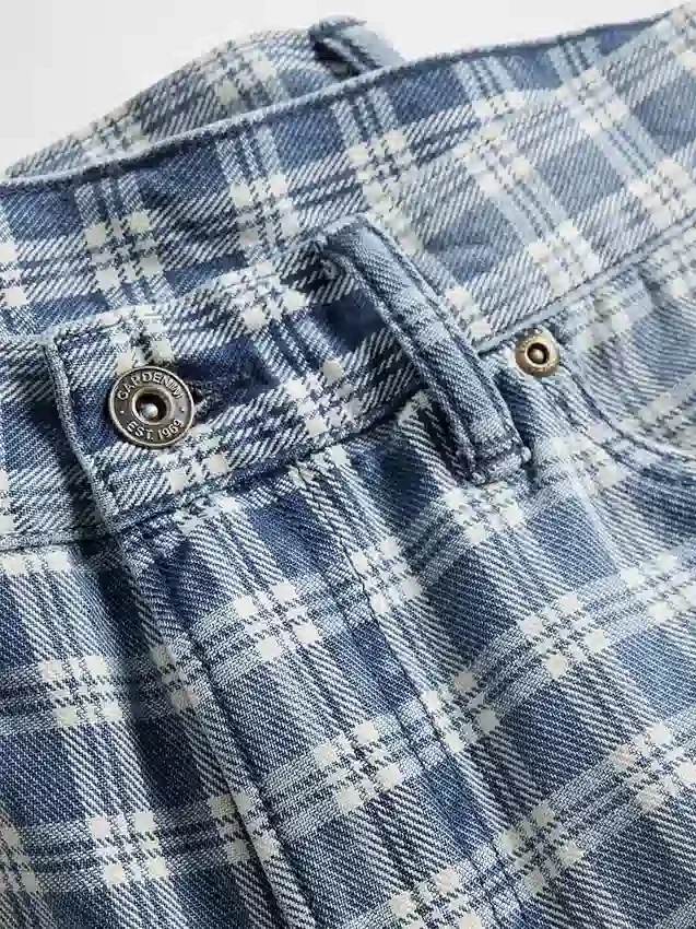 Pantalones cortos holgados de mezclilla a cuadros estilo años 90