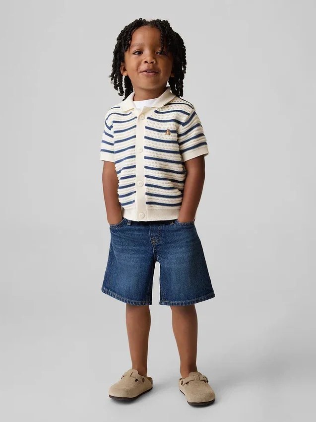 Pantalones cortos holgados de mezclilla ultrasuaves con elástico en la cintura para bebés y niños pequeños