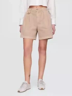 Pantalones cortos plisados de sarga de talle medio de 6″