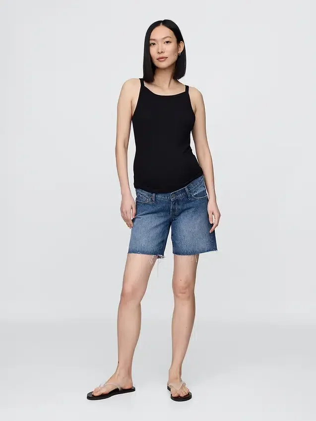 Pantalones cortos premamá de mezclilla de 7" con panel completo