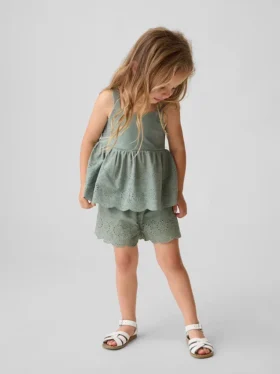 Pantalones cortos sin cordón con dobladillo de ojales para bebés y niños pequeños