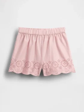 Pantalones cortos sin cordón con dobladillo de ojales para bebés y niños pequeños