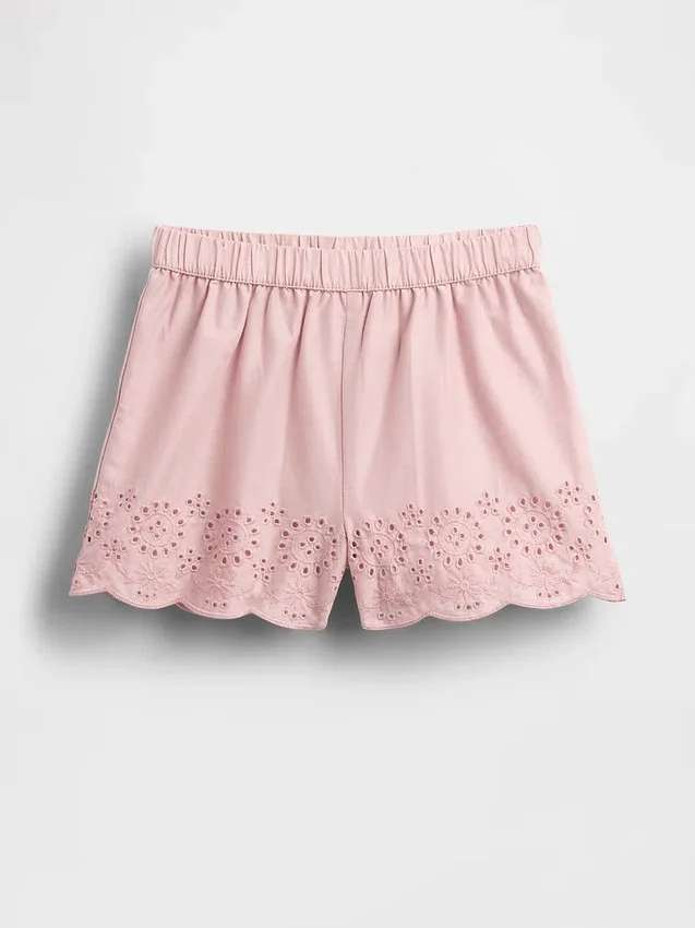 Pantalones cortos sin cordón con dobladillo de ojales para bebés y niños pequeños