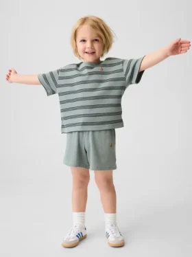 Pantalones cortos tipo waffle sin cordón para bebés y niños pequeños