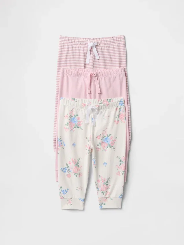 Pantalones de algodón orgánico sin cordón «Baby First Favorites» (paquete de 3)