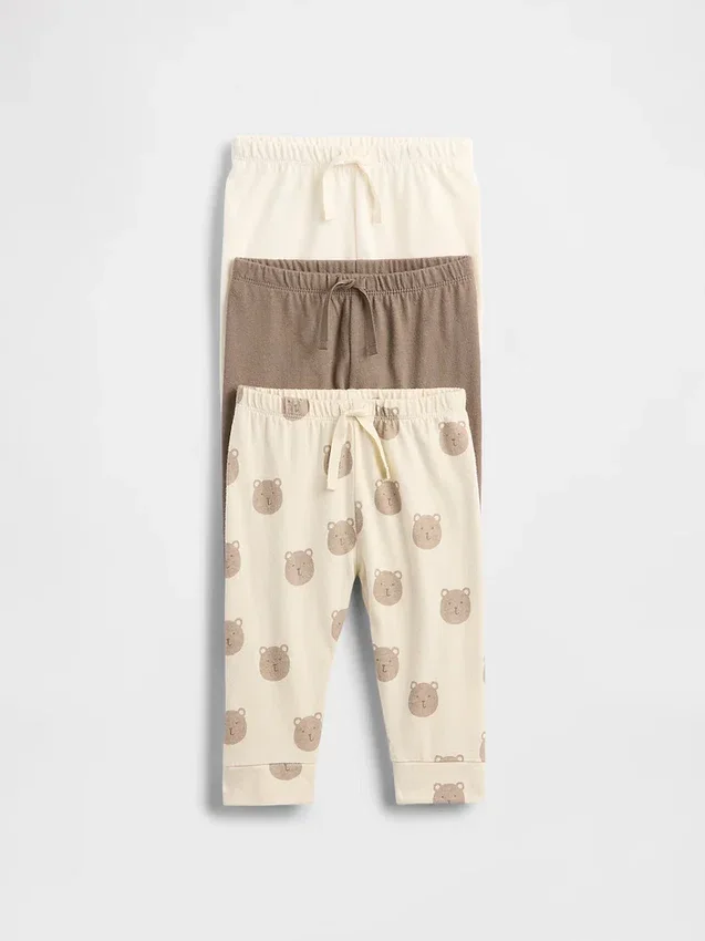 Pantalones de algodón orgánico sin cordón «Baby First Favorites» (paquete de 3)