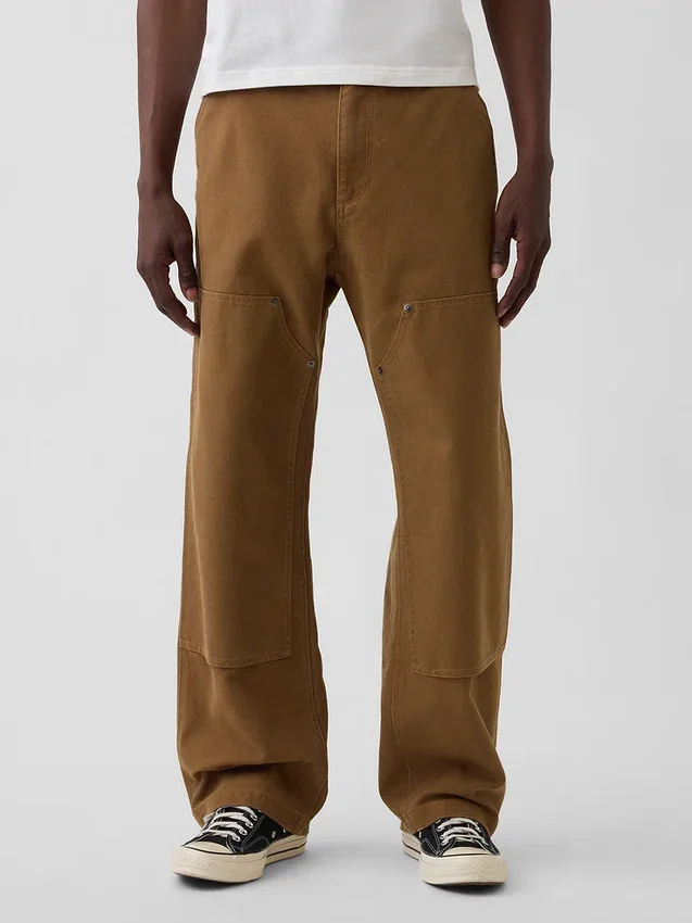 Pantalones de carpintero holgados de lona de los 90 con doble refuerzo en las rodillas