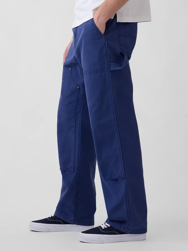 Pantalones de carpintero holgados de lona de los 90 con doble refuerzo en las rodillas