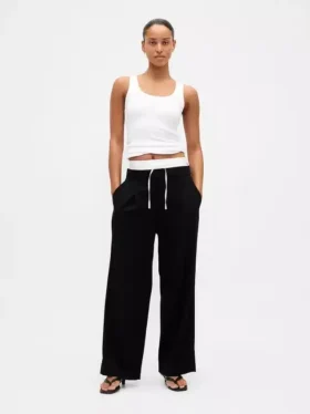 Pantalones de cintura media con doble cintura
