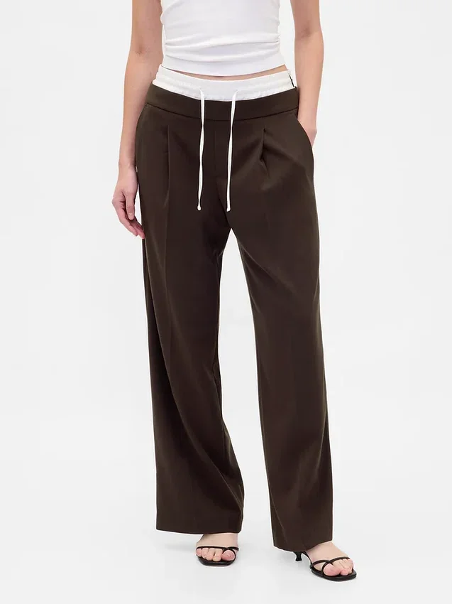Pantalones de cintura media con doble cintura