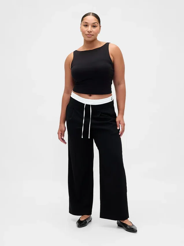 Pantalones de cintura media con doble cintura