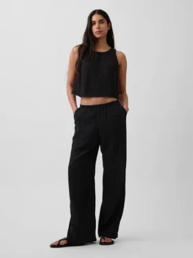 Pantalones de gasa de algodón con dobladillo abierto