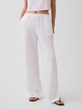 Pantalones de gasa de algodón con dobladillo abierto