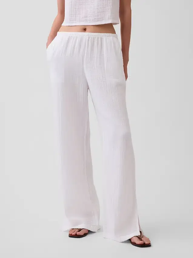 Pantalones de gasa de algodón con dobladillo abierto