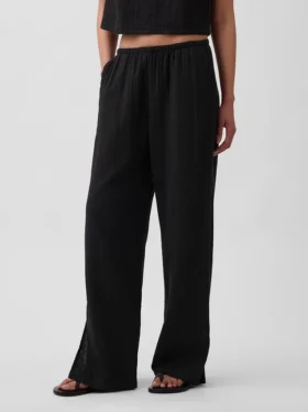 Pantalones de gasa de algodón con dobladillo abierto