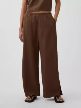 Pantalones de gasa de algodón con dobladillo abierto