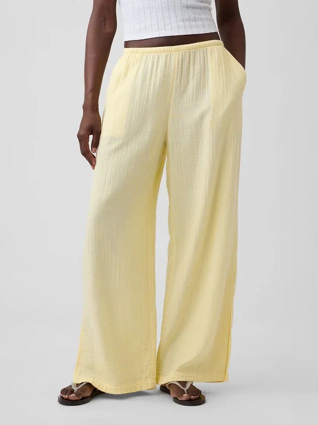 Pantalones de gasa de algodón con dobladillo abierto