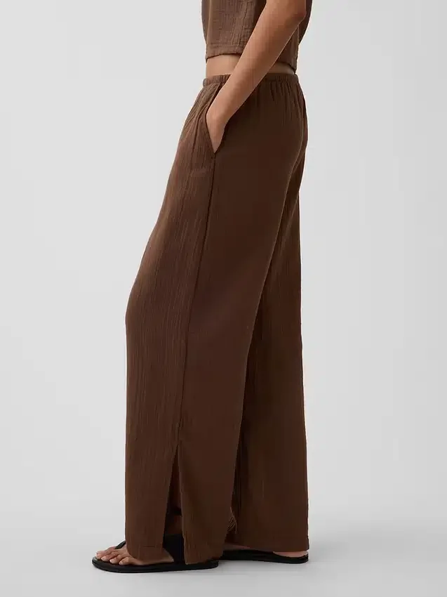 Pantalones de gasa de algodón con dobladillo abierto