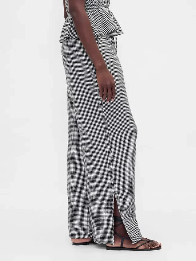 Pantalones de gasa de algodón con dobladillo abierto