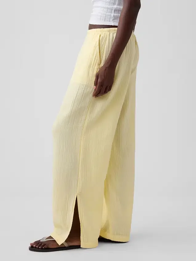 Pantalones de gasa de algodón con dobladillo abierto