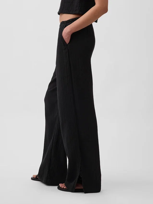 Pantalones de gasa de algodón con dobladillo abierto
