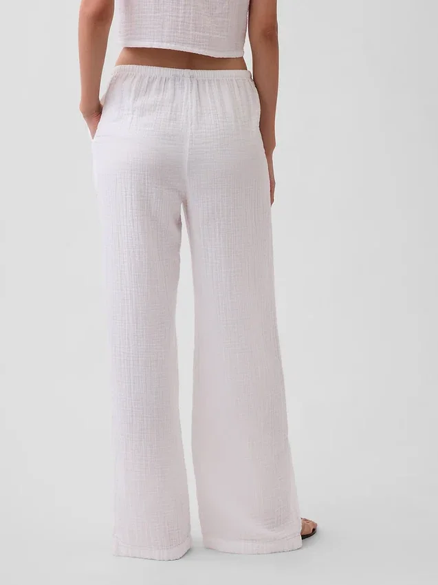 Pantalones de gasa de algodón con dobladillo abierto