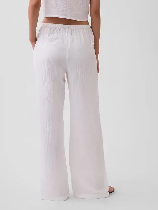 Pantalones de gasa de algodón con dobladillo abierto
