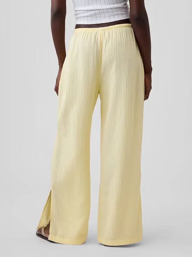 Pantalones de gasa de algodón con dobladillo abierto