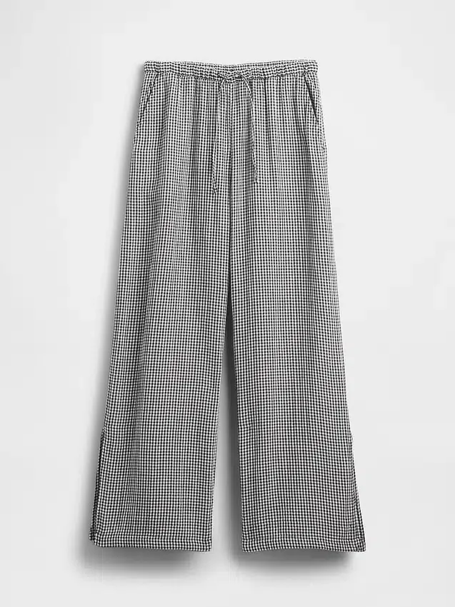 Pantalones de gasa de algodón con dobladillo abierto