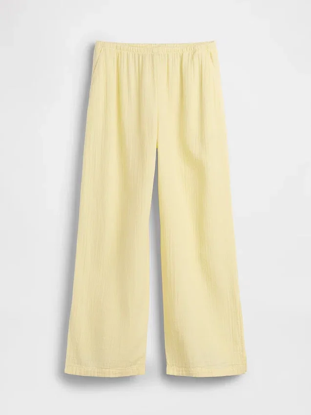 Pantalones de gasa de algodón con dobladillo abierto
