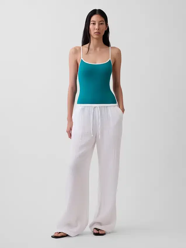 Pantalones de gasa de algodón con dobladillo abierto
