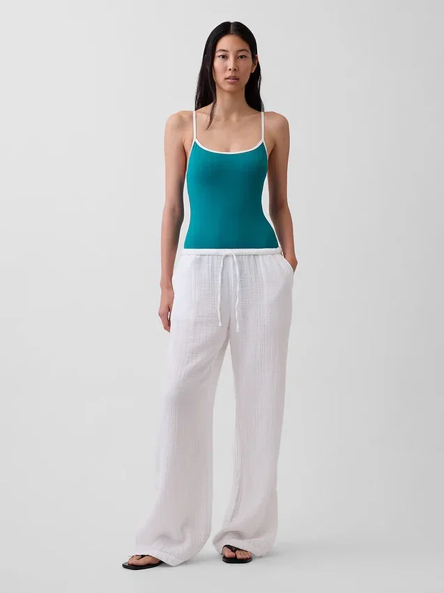 Pantalones de gasa de algodón con dobladillo abierto