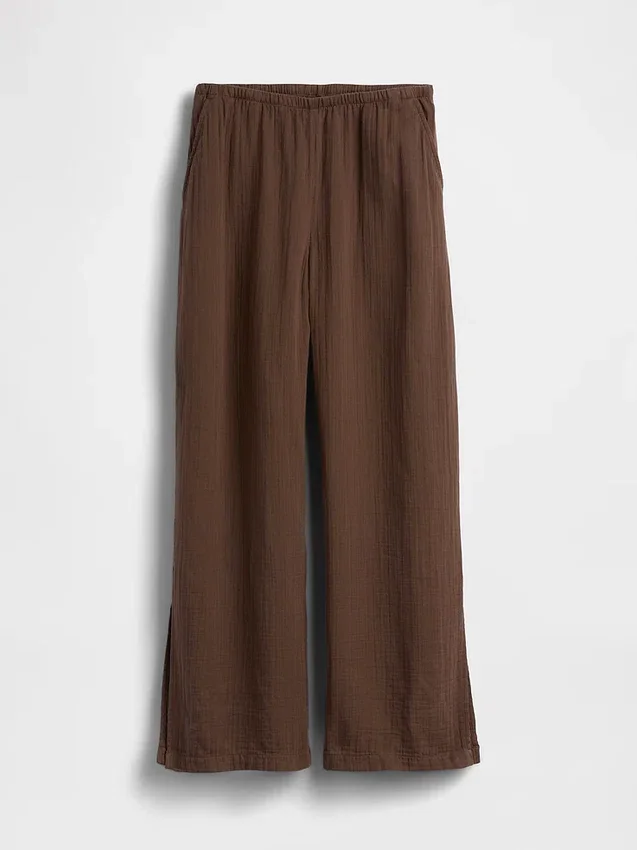 Pantalones de gasa de algodón con dobladillo abierto