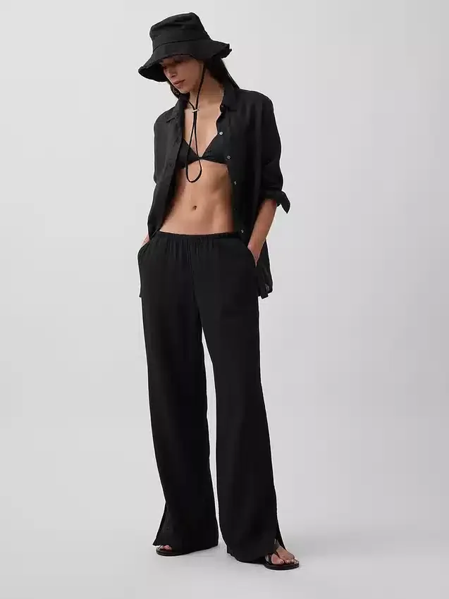Pantalones de gasa de algodón con dobladillo abierto