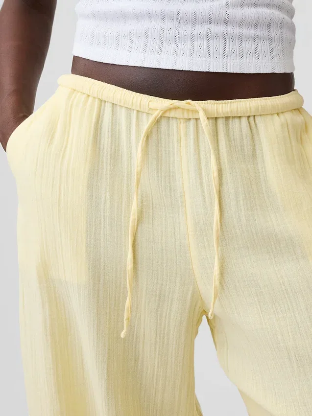 Pantalones de gasa de algodón con dobladillo abierto
