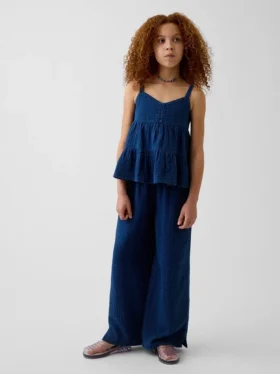 Pantalones de gasa de algodón para niños, de corte holgado y pierna ancha