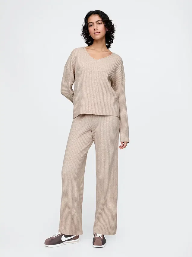 Pantalones de jerséu CashSoft con canalé ancho