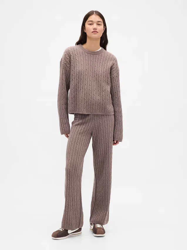 Pantalones de jerséu con tejido trenzado CashSoft
