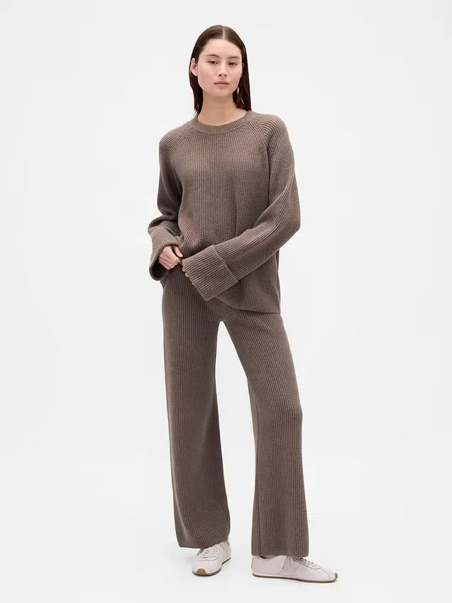 Pantalones de jerséu marrón con punto Shaker de CashSoft
