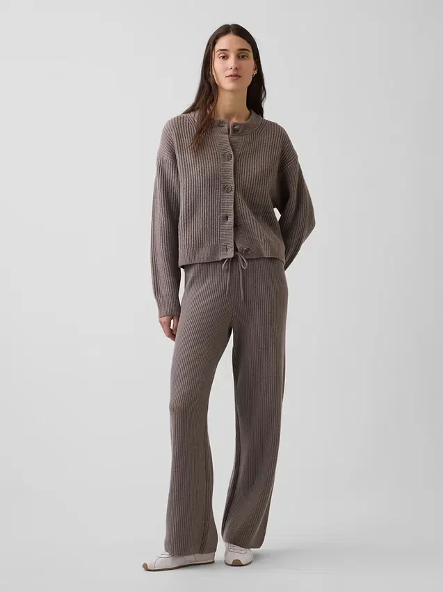 Pantalones de jerséu marrón con punto Shaker de CashSoft