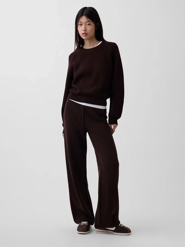 Pantalones de jerséu marrón con punto Shaker de CashSoft