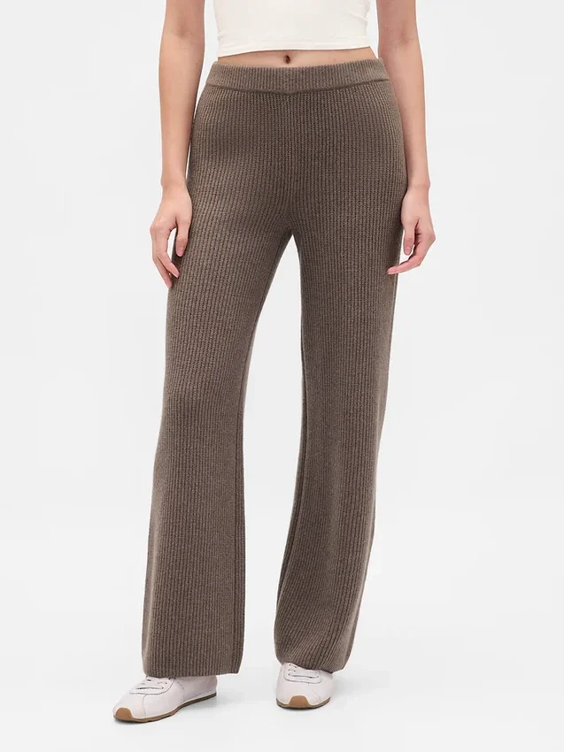 Pantalones de jerséu marrón con punto Shaker de CashSoft