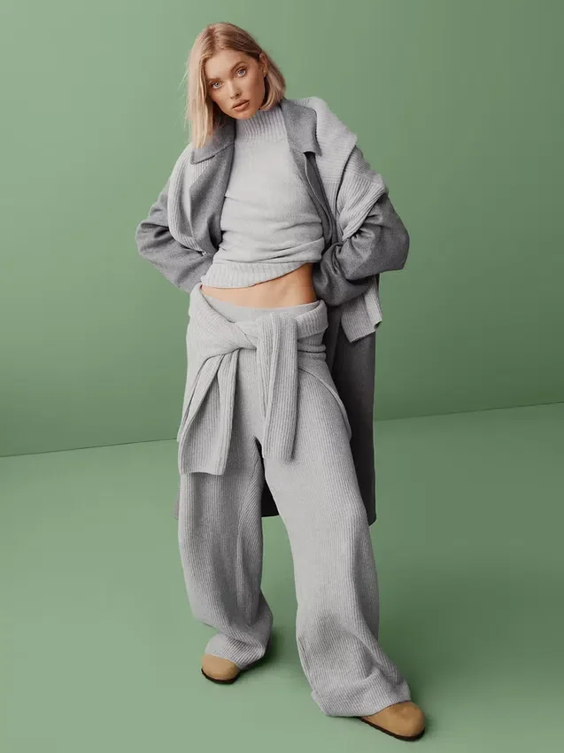 Pantalones de jerséu marrón con punto Shaker de CashSoft