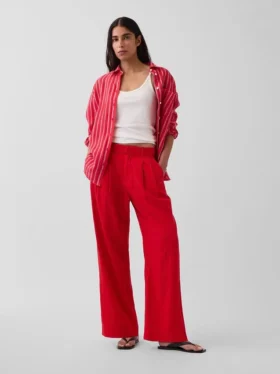 Pantalones de mezcla de lino de talle alto 365