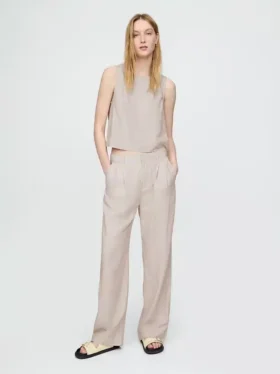 Pantalones de mezcla de lino de talle alto 365