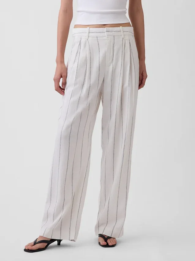 Pantalones de mezcla de lino de talle alto 365