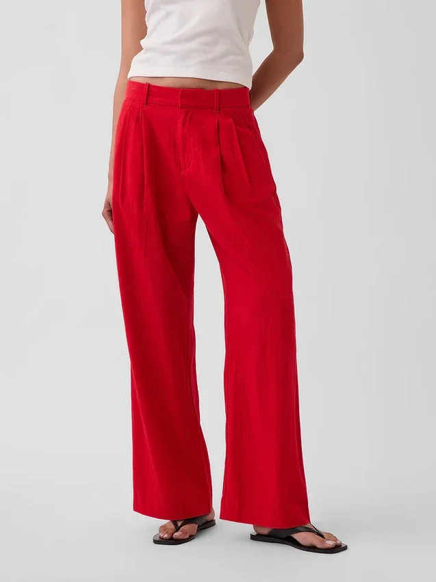 Pantalones de mezcla de lino de talle alto 365
