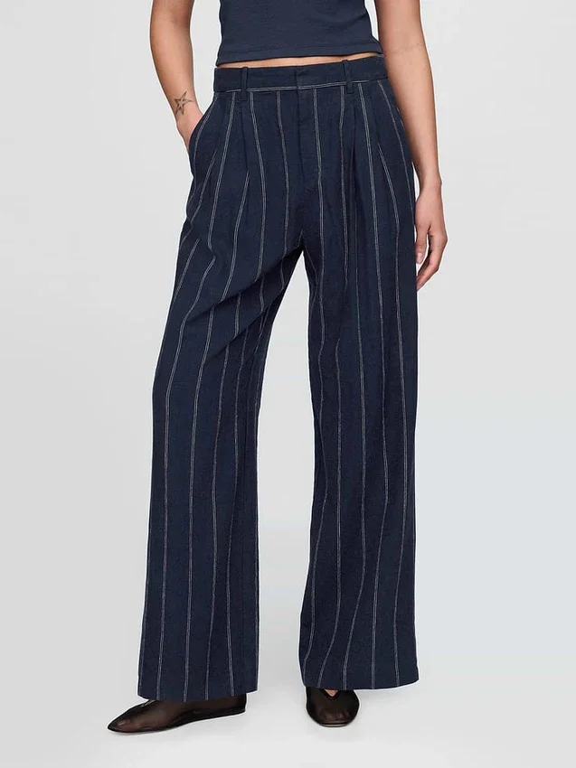 Pantalones de mezcla de lino de talle alto 365